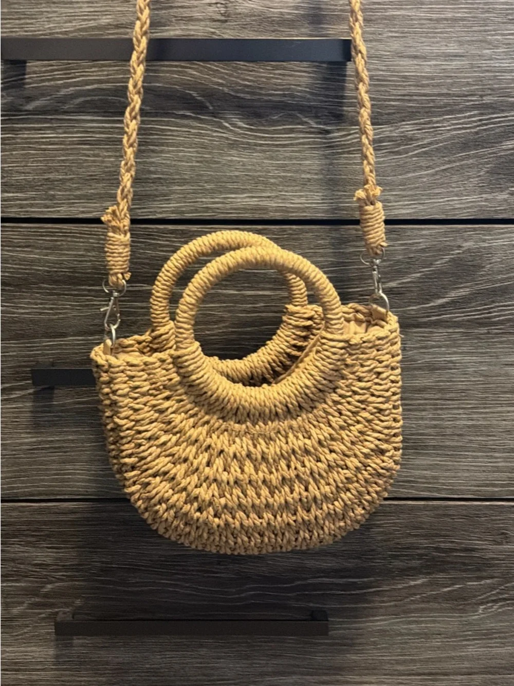 Woven Straw Round Handle Crossbody Bag - Natural